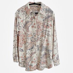 Soft Surroundings Cosette Floral Button Up Shirt Ivory Large NWT